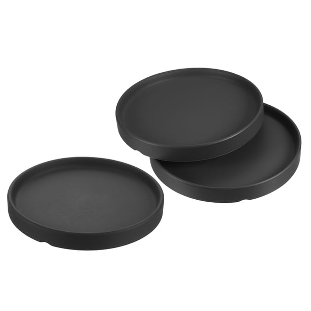 Plato para Macetas de 6 Pulgadas, Bandeja Redonda de Cerámica para Flores de Interior, Paquete de 3 en Negro