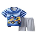thumbnail image 2 of 2/4Pcs Baby Toddler Boys Summer Clothes Cotton Kids Short Sleeve Striped Engineering Vehicles Print T-Shirt Tops & Solid Shorts Infant Casual Outfits 3 Months-6T, 2 of 9