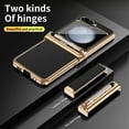 thumbnail image 4 of Luxury Double Hinge Protection Case Compatible with Samsung Galaxy Z Flip 5 5G with S Pen & Holder, Full Body Protective PU Leather + Plating PC Cover for Samsung Galaxy Z Flip 5, Gold + Black, 4 of 7