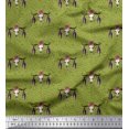 thumbnail image 1 of Soimoi Green Heavy Satin Fabric Feather & Elk Mount Face Print Fabric by Yard 54 Inch Wide, 1 of 5