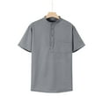 thumbnail image 2 of fatyb Mens Button up Short Sleeve T-Shirts Stand Collar Pullover Shirts Casual Solid Color Summer Tops, 2 of 7