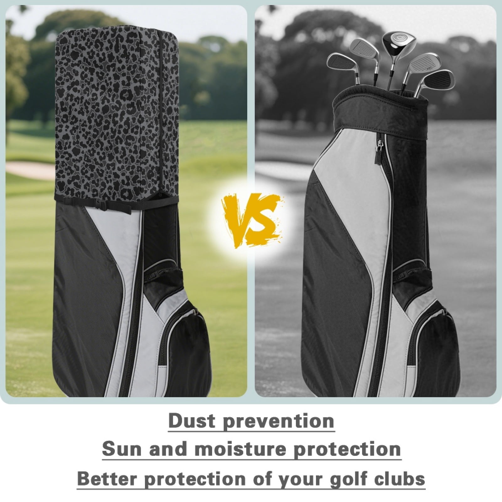 Yuyamidu Black Leopard Print Golf Bag Rain Cover Fashion Golf Bag Hood Cover with Adjustable Straps Easy to Use All Weather Protection
