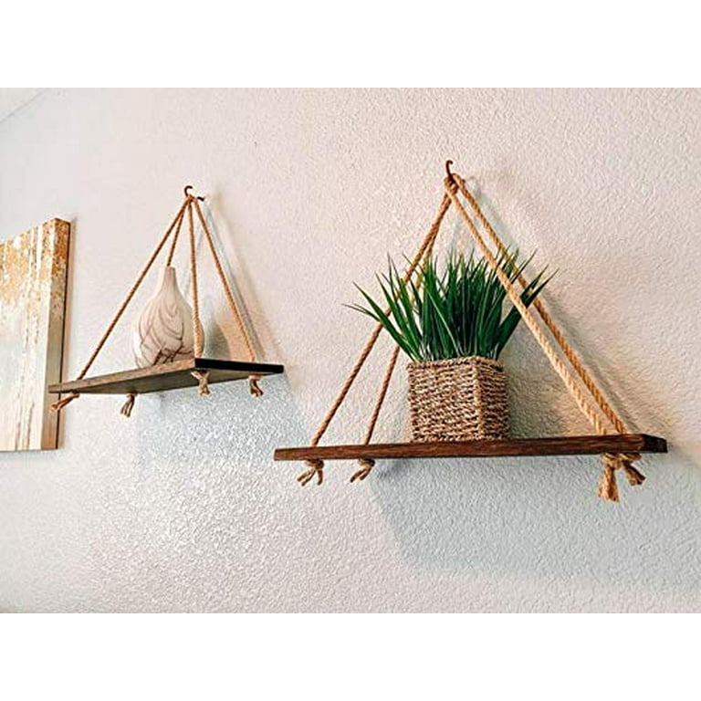 Set of 3 Wall Shelf, 16.5 x 6 inch Floating Shelves with Wire Basket for Wall Decor, Boho Rustic Wood Wall Shelves Clearance Toilet Storage Shelf for