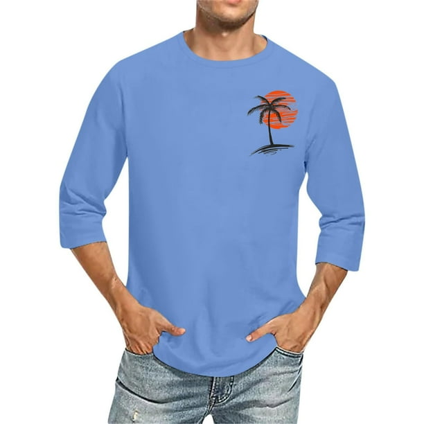 Blusas y camisas de manga larga con cuello redondo para hombre, blusa informal con cuello redondo y manga corta, blusa estampada de poliéster para hombre.