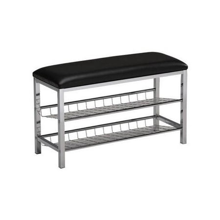 Tulia 2 Tier Entryway Shoe Rack Bench Black Vinyl Seat Chrome