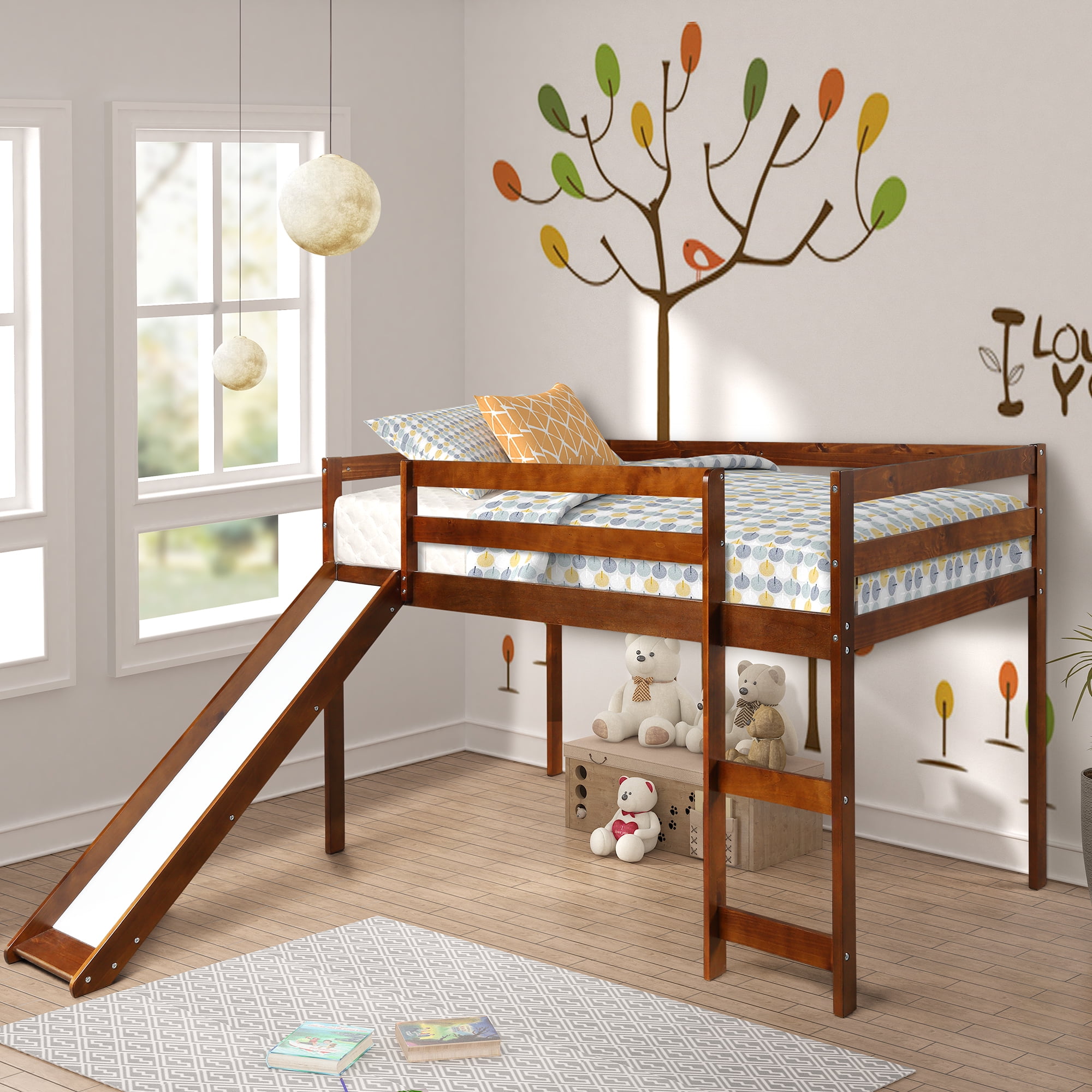 Harper&Bright Designs Wood Twin Loft Bed with Slide, Multiple Colors - Walmart.com