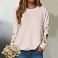 thumbnail image 2 of larppty Women Crewneck Flower Print Long Sleeve Sweatshirts Floral Graphic Tops Casual Loose Fit Pullover Shirts (Light Pink, S), 2 of 9