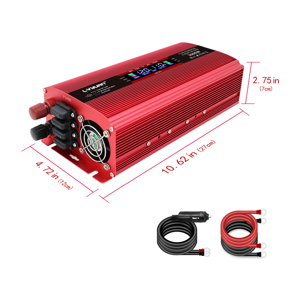 Yinleader 1500 Watts Car Power Inverter Converter 12V to 110V with LCD Display 2Sockets USB