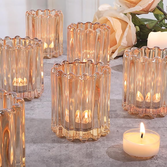 Portavelas votivo HAVITI de cristal dorado para decoración de mesa, 6 unidades