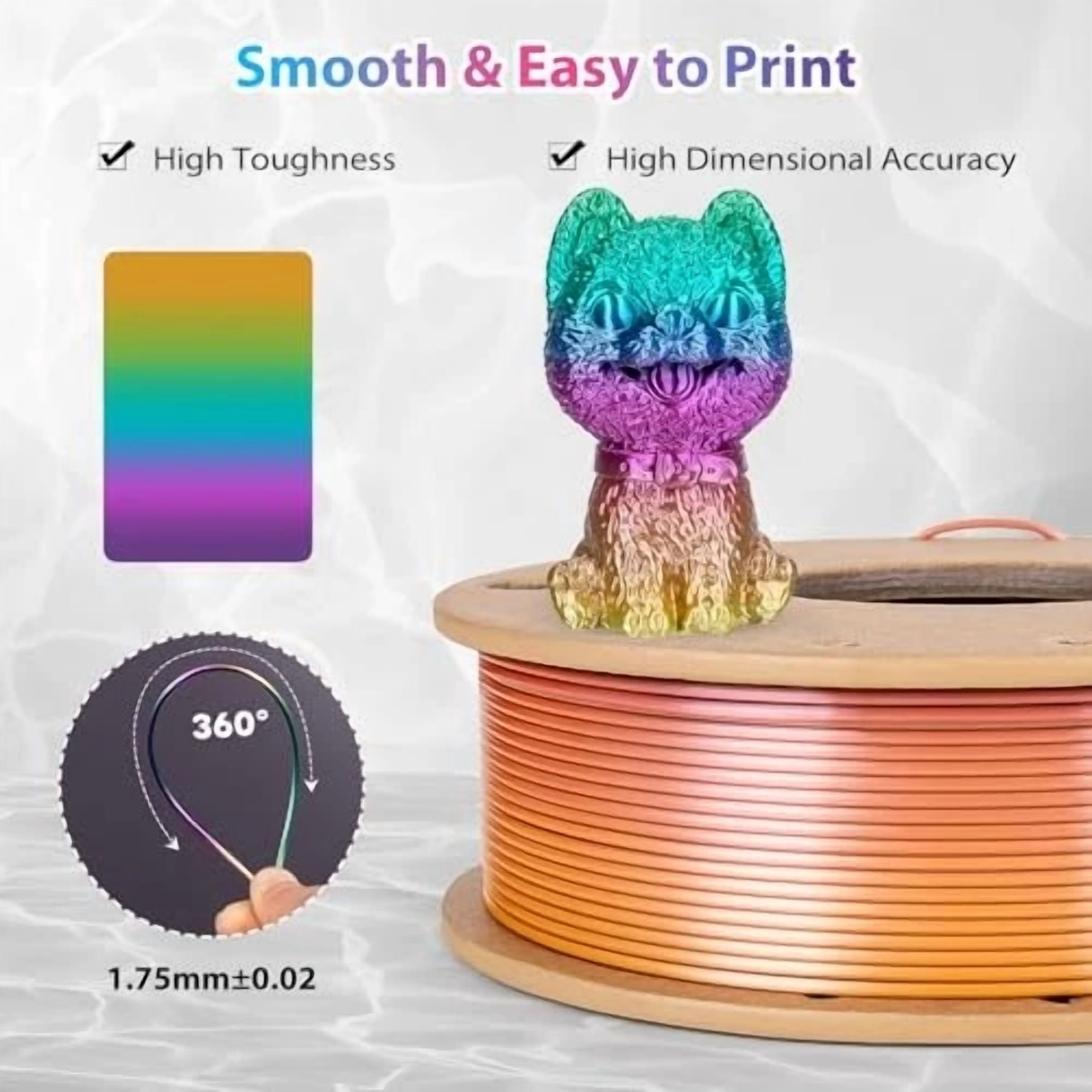 CIRCLE- Silk Rainbow Pla Filament 1.75Mm Silk Pla 3D Printer Filament Shiny Fast Color