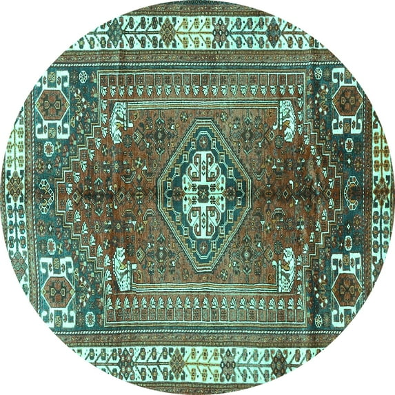Ahgly Company Machine Washable Indoor Round Persian Turquoise Blue Traditional Area Rugs, 6' Round