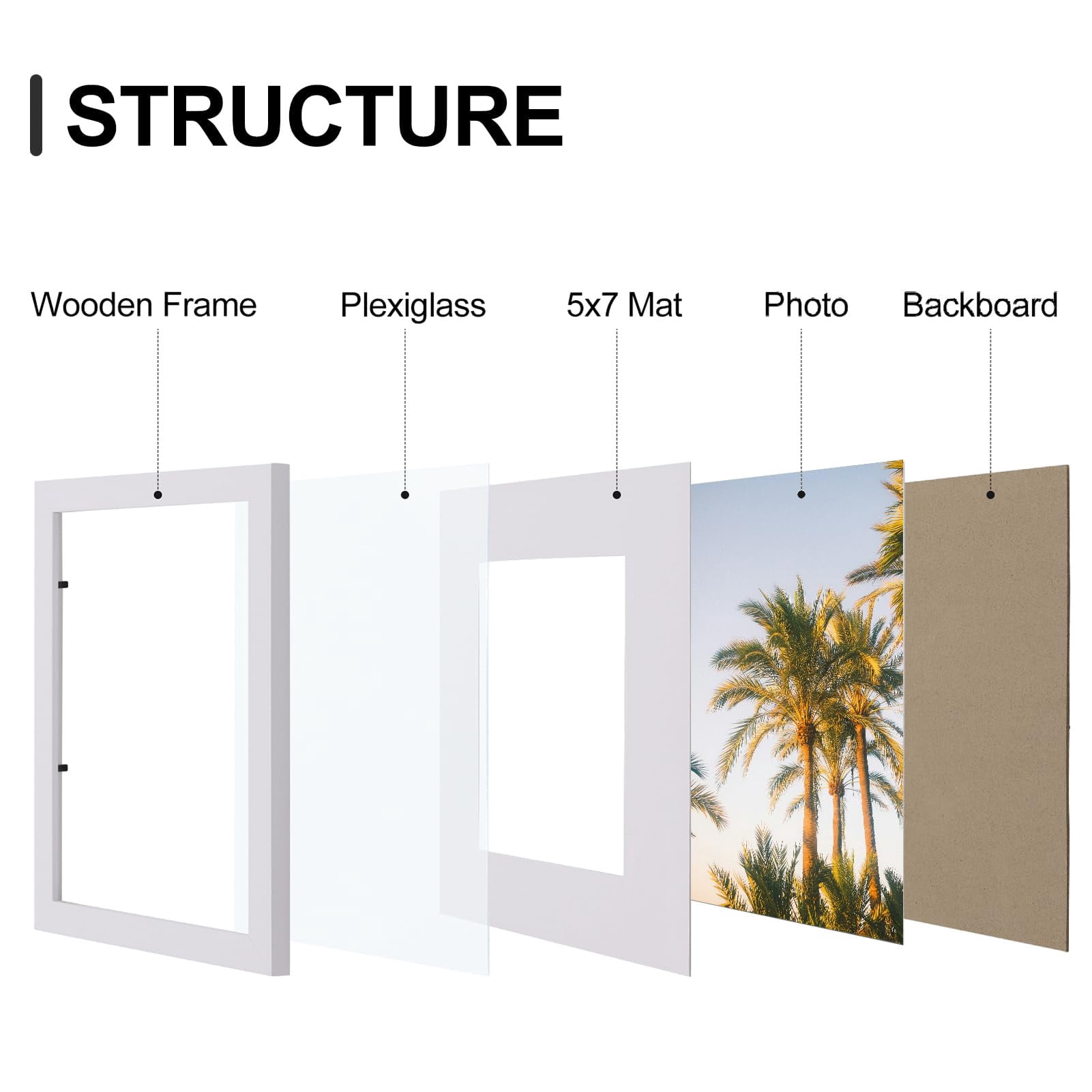 decorUhome 8x10 White Picture Frame Set of 9, Display 5x7 Pictures with Mat or 8x10 without Mat, Photo Frames for Wall or Tabletop