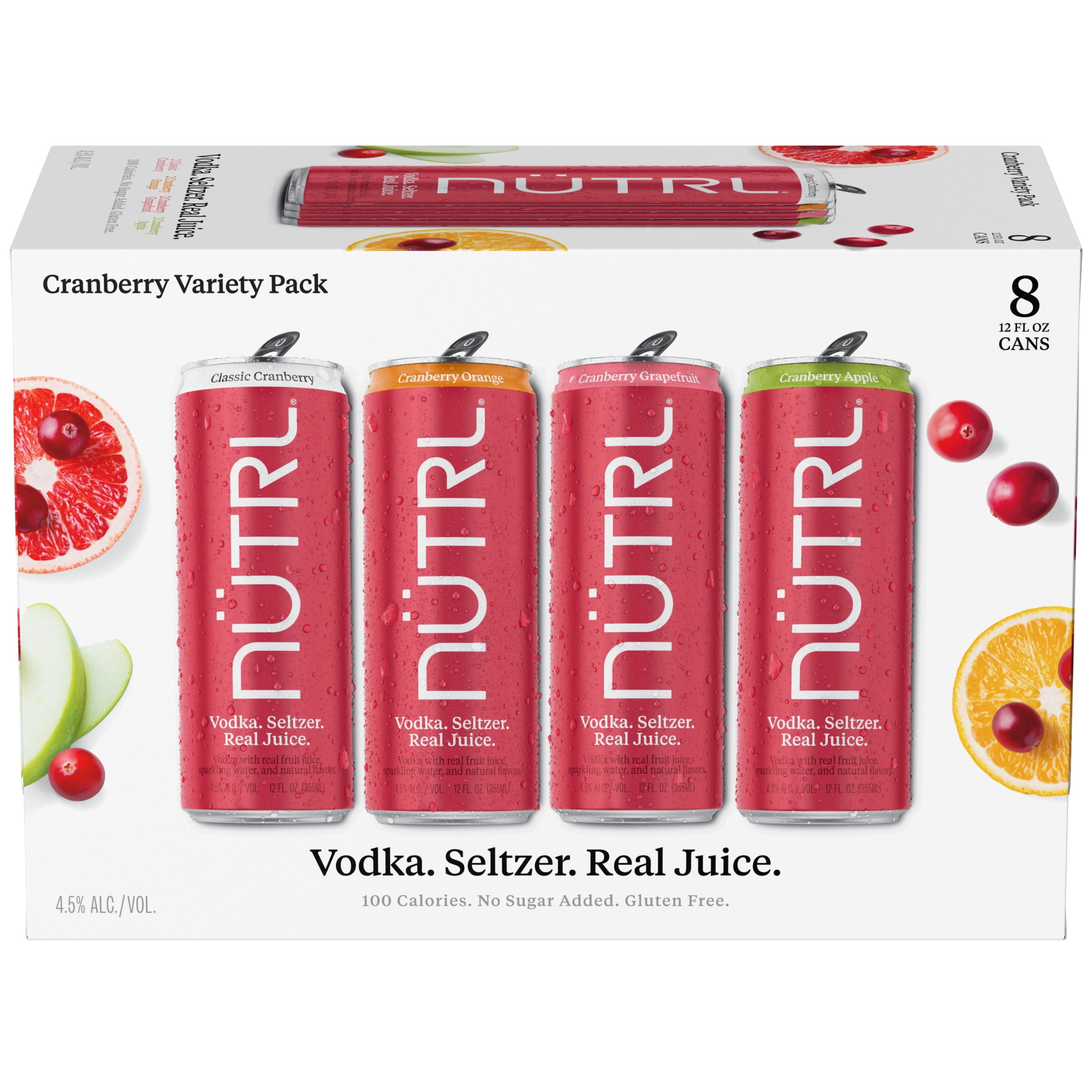 NUTRL Vodka Hard Seltzer, Cranberry Variety 8 pack, 12 fl oz Aluminum Cans, 4.5% ABV, Gluten Free