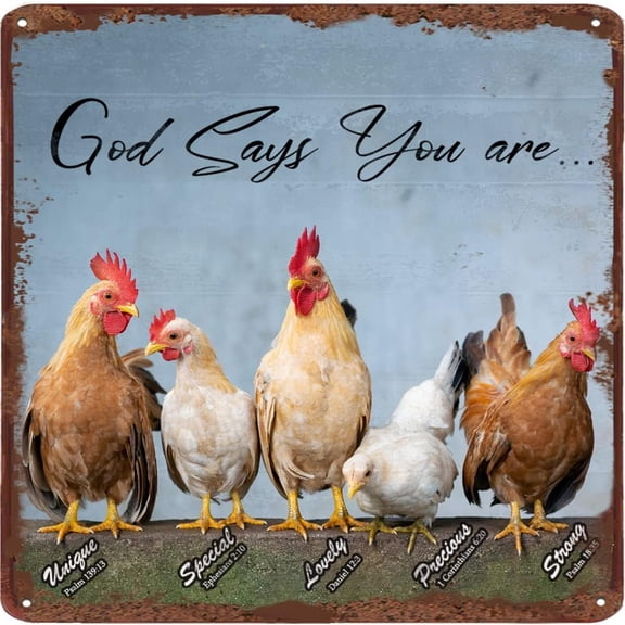 god says you are rooster Vintage Tin Sign - Inspirational Quote Sign - Psalms, Bible Verses, Scripture Wall Decor - Religious Encouragement Gifts - Home Living Room Office Posters 12x12 Inches
