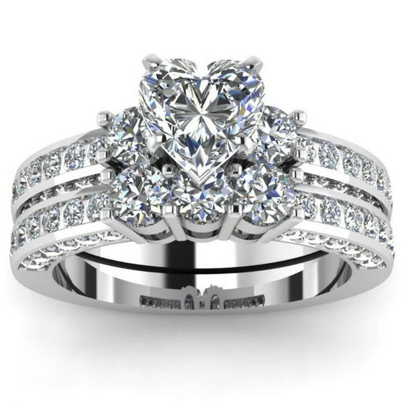 GY White Gold Plated Three-stone Womens Wedding Ring Sets Bridal Sets Heart cut Cz Engagement Ring Wedding Bands