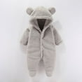 thumbnail image 2 of Lenpel Newborn Baby Fuzzy Fleece Jumpsuits Plush Warm Long Sleeve Button down Ear Hooded Footie Rompers Infant Winter Outwear(Gray,12-18 Months), 2 of 3