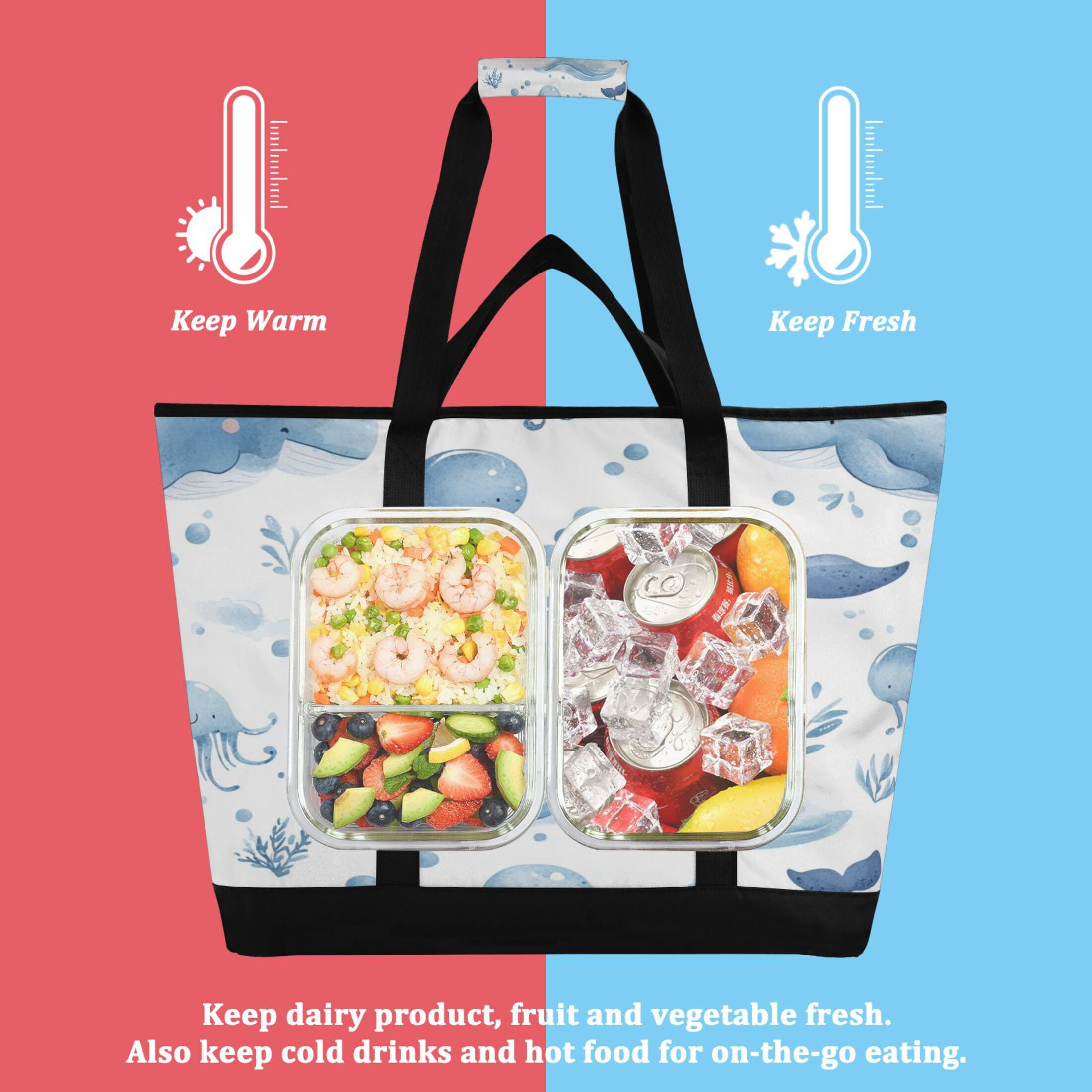 Large Hand-held Ice Pack Picnic Bag Insulation and Refrigeration Suitable for Shopping Picnics and Camping Super Cute Whale