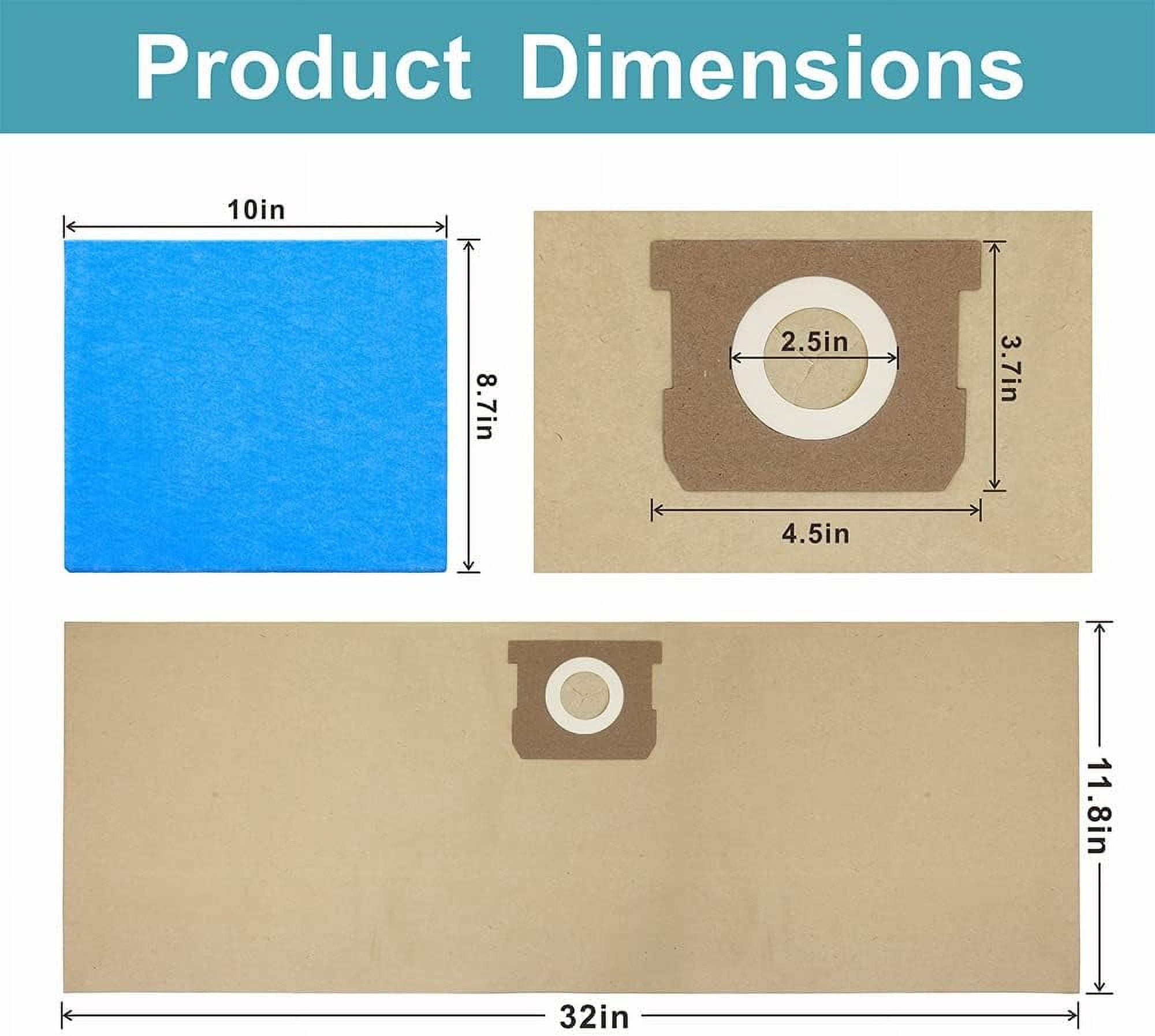 19-3100 Disposable Filter Bag Compatible with Stanley 5 to 6 Gallon Wet Dry Vacuum 6 Packs Disposable Filter Bag & 3 Reusable Bag & 2 Cowhide Loops