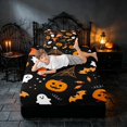 thumbnail image 5 of Homewish Halloween Ghost Bat Twin Sheets, Cute Witch Hat Cat Bedding, Black Orange, 3-Piece (1 Flat Sheet, 1 Fitted Sheet and 1 Pillowcase), 5 of 6