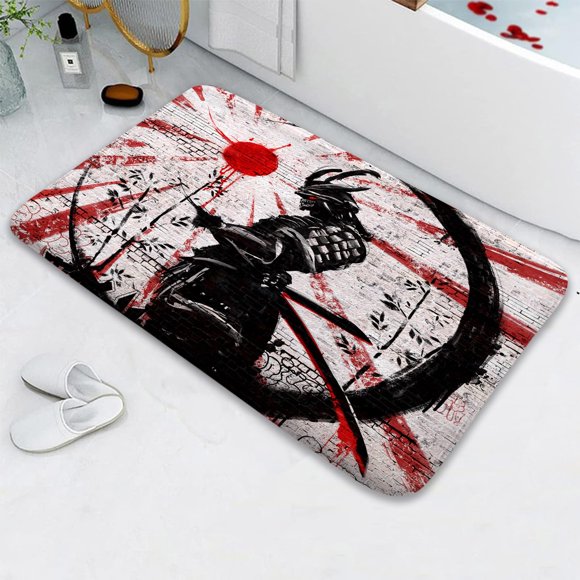 Alfombra de baño ItapNoom, anime samurái japonés, color rojo y negro, 43 x 74 cm