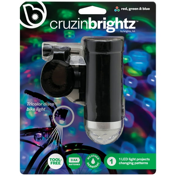 Brightz CruzinBrightz LED Disco Bike Light, Multicolor, Quick-Attach Handlebar Mount