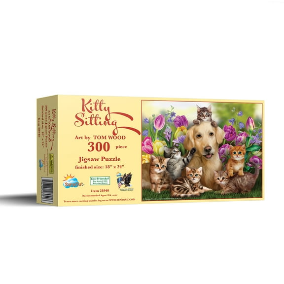 SUNSOUT INC - KItty Sitting - 300 pc Jigsaw Puzzle by Artist: Tom Wood - Finished Size 18" x 24" - MPN# 28940