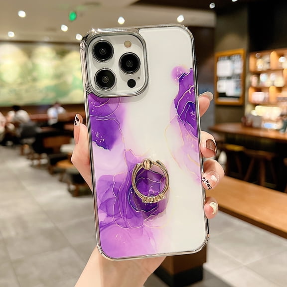 SaniMore for iPhone 14 Pro 6.1" 2022 Case with 360 Rotating Ring Bracket, Unique Fashion Marble Print Pattern Soft TPU Slim Fit Protective Shockproof Stylish Girly Stand Phone Case, Purple