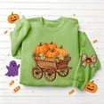 thumbnail image 5 of DeeHomeMo Pumpkin Harvest Cart Print Women Pullover Sweatshirt Wide Round Neck Long Sleeve Regular Fit Bow Applique On Sleeves For Fall Daily Casual Outing Green,XXL, 5 of 5