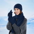 thumbnail image 3 of Fenny Hat Gloves Scarf Set Women Fleece Slouchy Womens Scarves Touch Screen Winter Gloves Men Outdoor Beanie Navy, 3 of 4