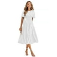 thumbnail image 4 of GZWYHT Summer Dresses,Dresses for Women 2025 Women's Summer Casual Flutter Short Sleeve V Neck Smocked Elastic Waist Tiered Midi Dress Midi Dresses,Flowy Dresses,White Dress,Petite Dresses XL, 4 of 4