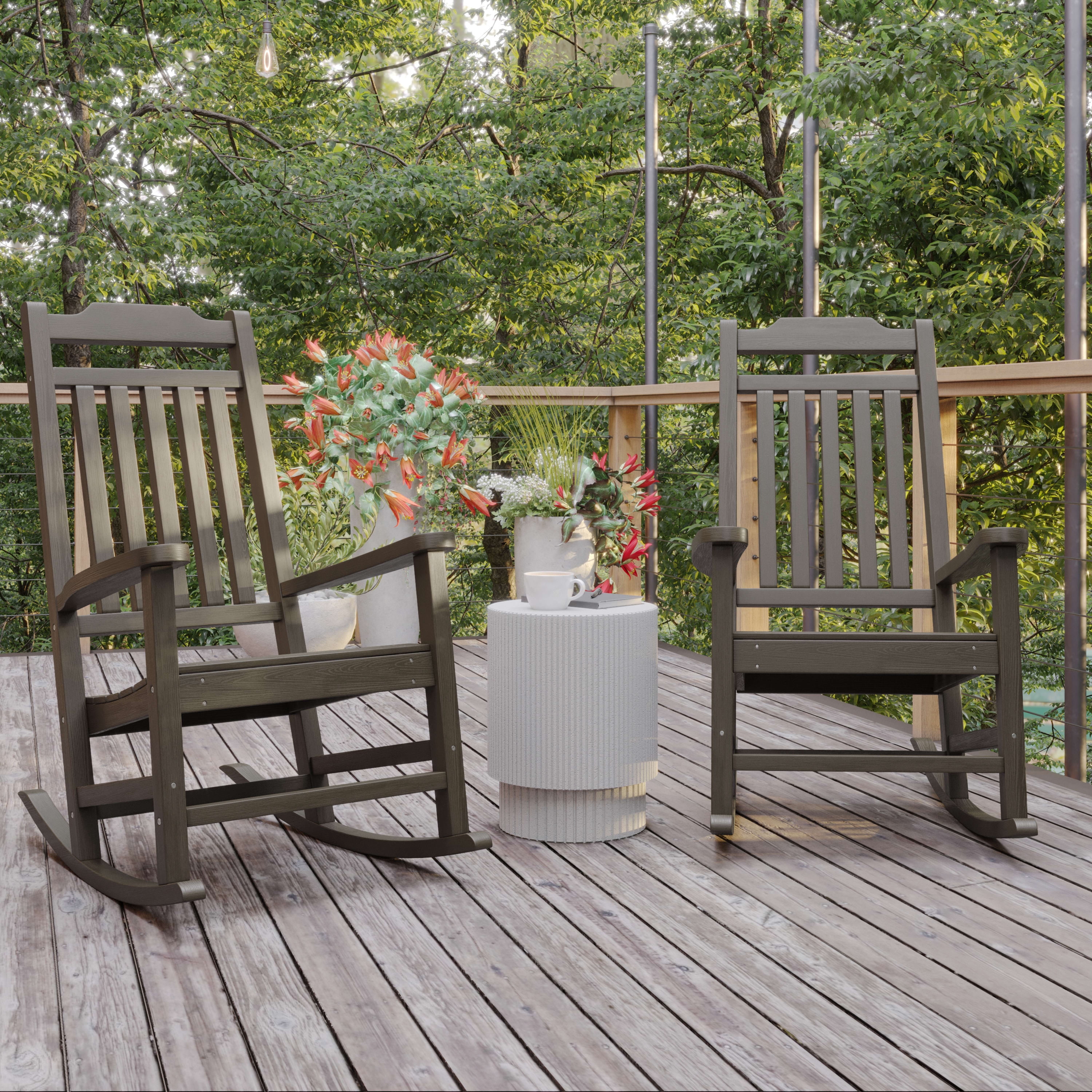 Flash Furniture Set of 2 Winston All-Weather Rocking Chair in Mahogany Faux Wood