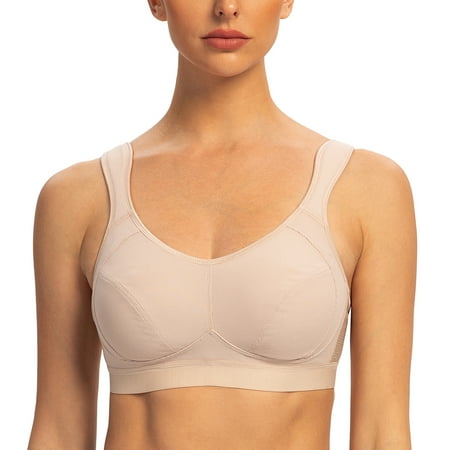 AGONVIN Women s High Impact Support Wirefree Bounce Control Plus Size Workout Sports Bra Pale Nude 40D