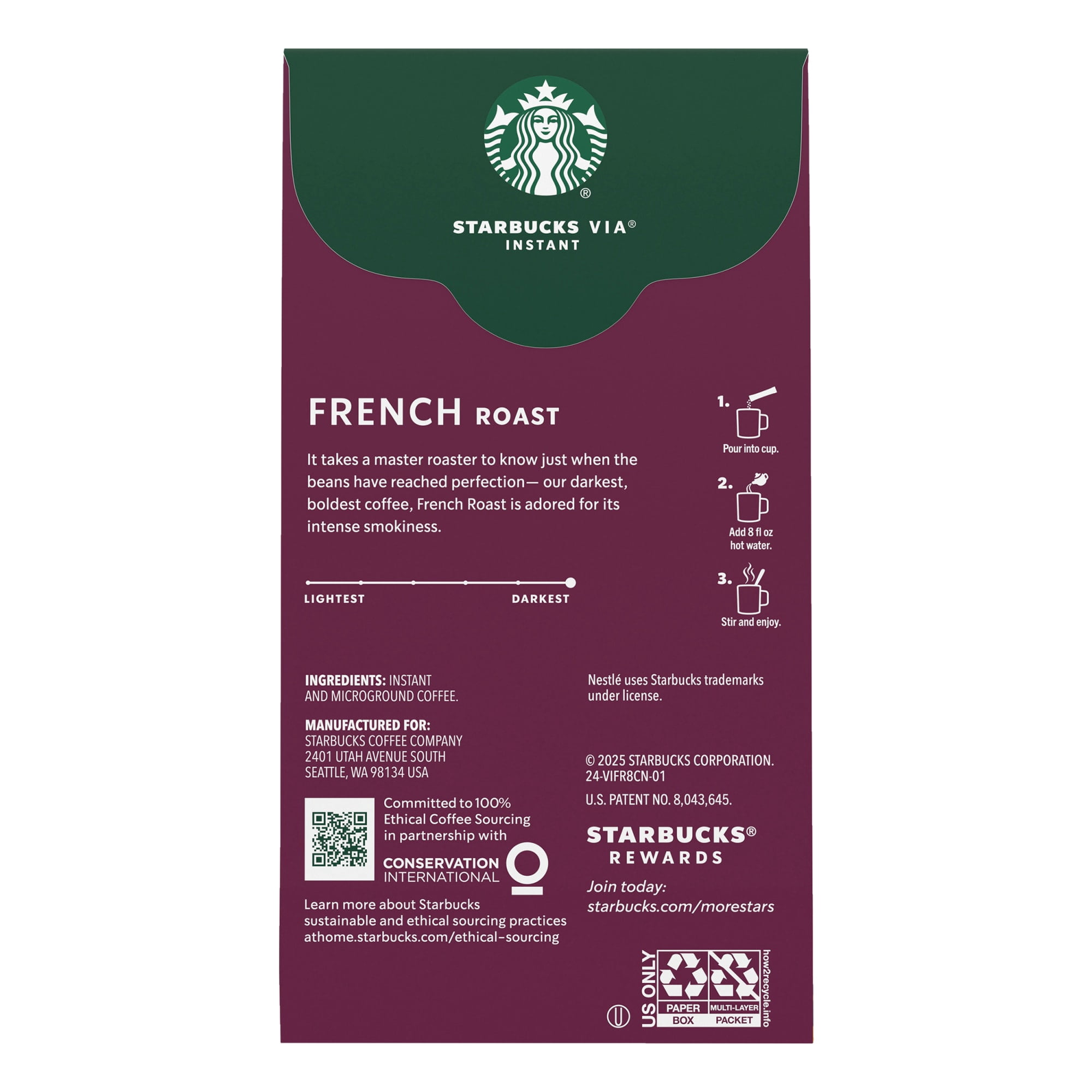 Starbucks VIA Instant French Roast, Instant Coffee, Dark Roast Coffee, 8 Packets