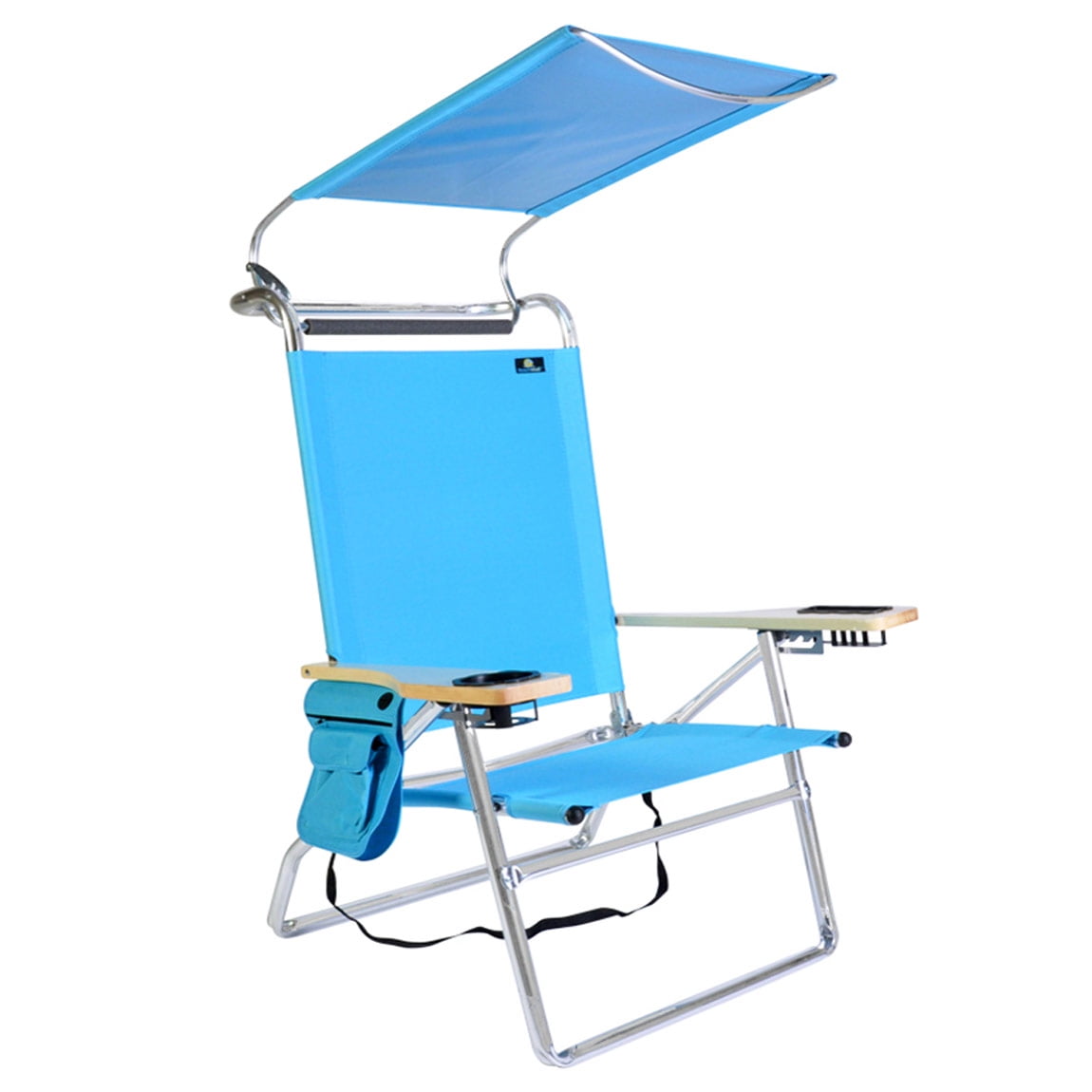 250 lbs Capacity Deluxe Lightweight 4 Position High Seat Aluminum Beach Chair with Canopy Storage Pouch Cup Holder 