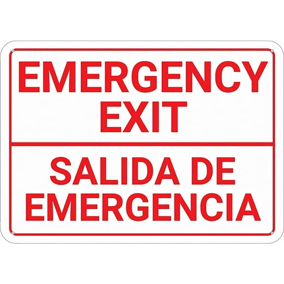 Bilingual Spanish Emergency Exit Sign for Home 12 x 8 Inches - Rust-Free Aluminum, UV Ink Printing, 7-Year Weatherproof Outdoor Durability, Exit Direction
