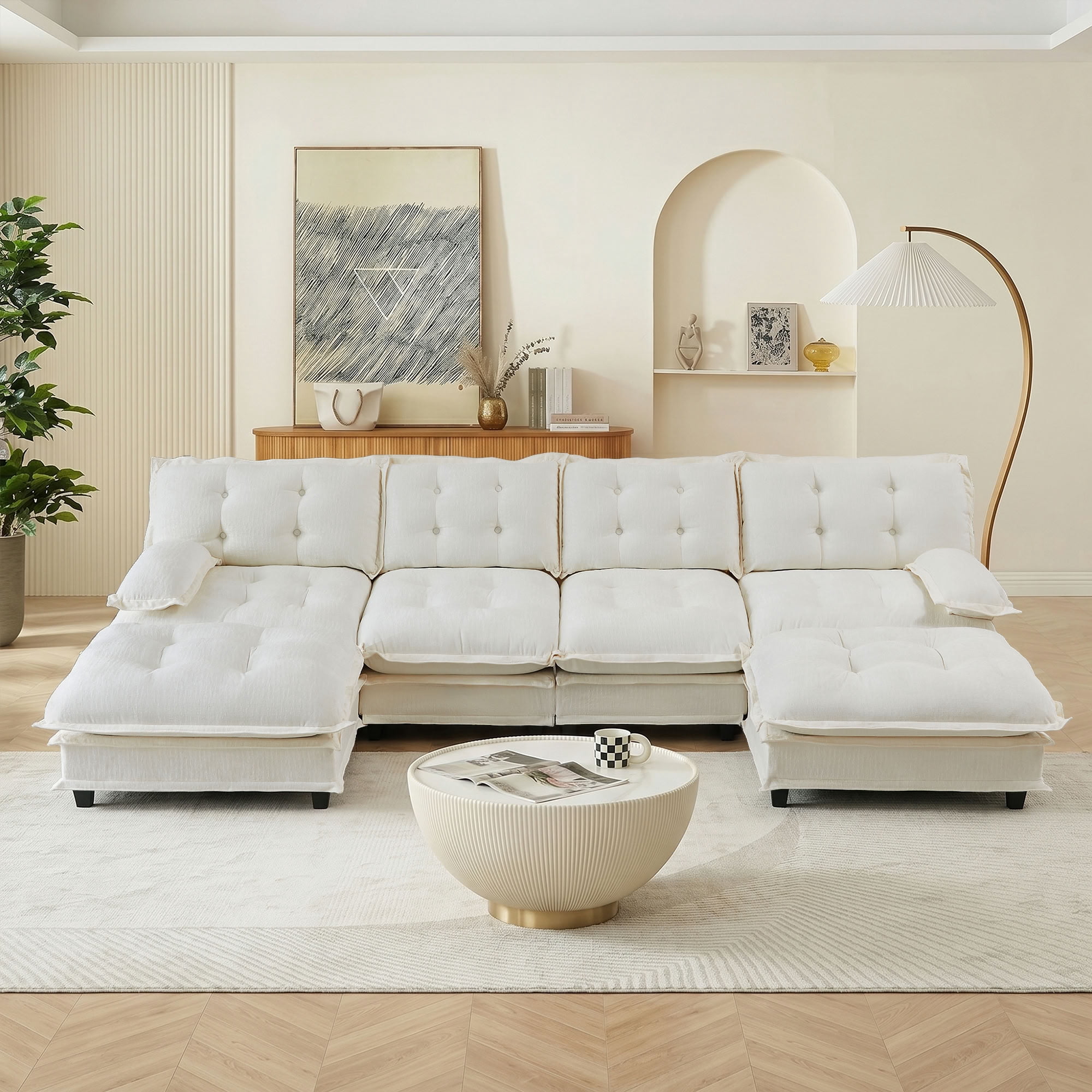 MAYEERTY 138 Inch Modular Sectional Sofa with 2 Ottomans, U-Shaped 4-Seater Chenille Couch for Living Room Bedroom Apartment