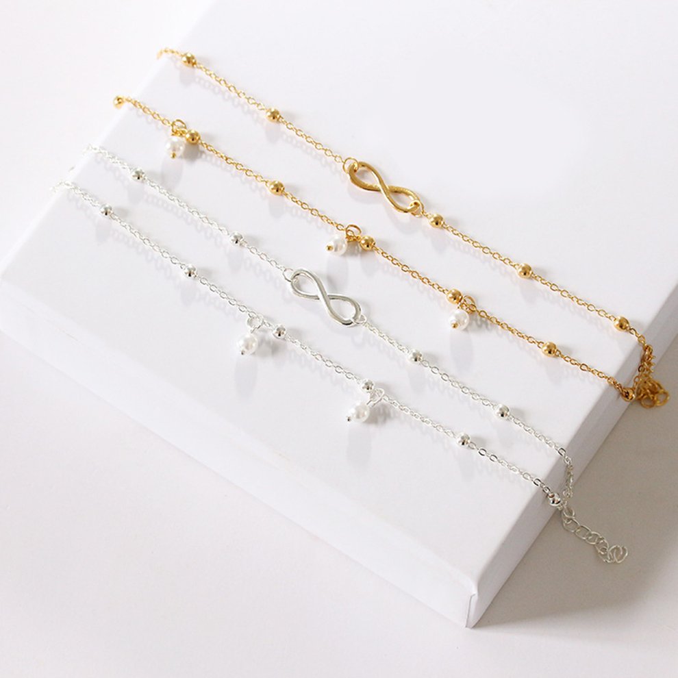 Fashion Hot Pearl Anklet Jewelry Female Hand Beaded Double Chain Footwear Beach Footwear Fashion simple and generous ➤ HibiscusElla