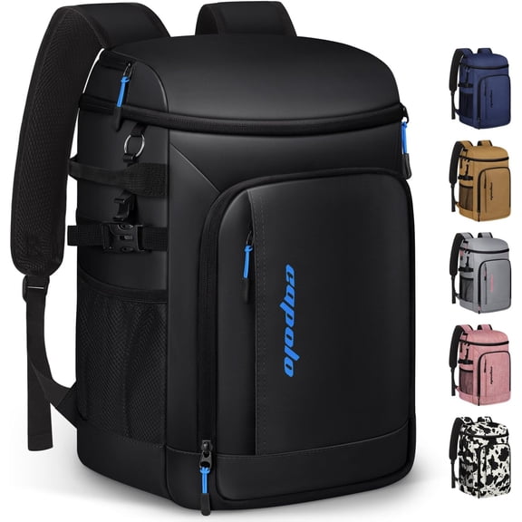 Insulated Waterproof Cooler Backpack, 45-Can Capacity, Deep Black Leather