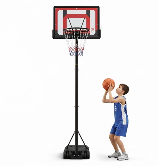 Portable Basketball Hoop 5.25-7 FT Adjustable Height with 33-In Backboard, Wheels and Stable Base for Youth