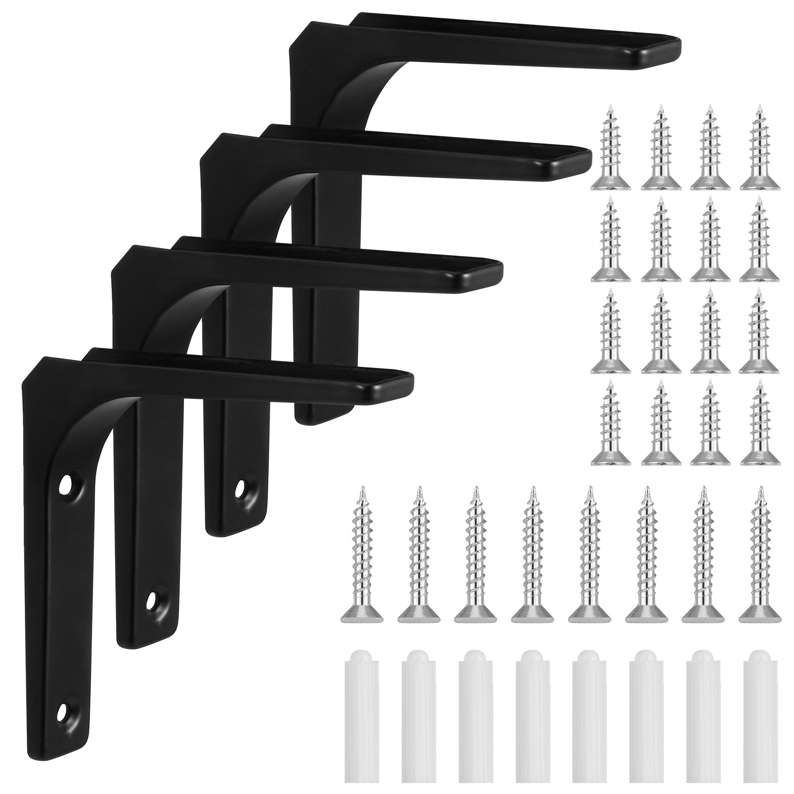Bocaoying 4 Pcs Shelf Brackets Matte Black, 4 Inch L Shaped Wall