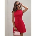 thumbnail image 6 of Women'S Summer Button Down Mini Dress Crew Neck Sleeveless Tie Back Work Dresses Red S, 6 of 8