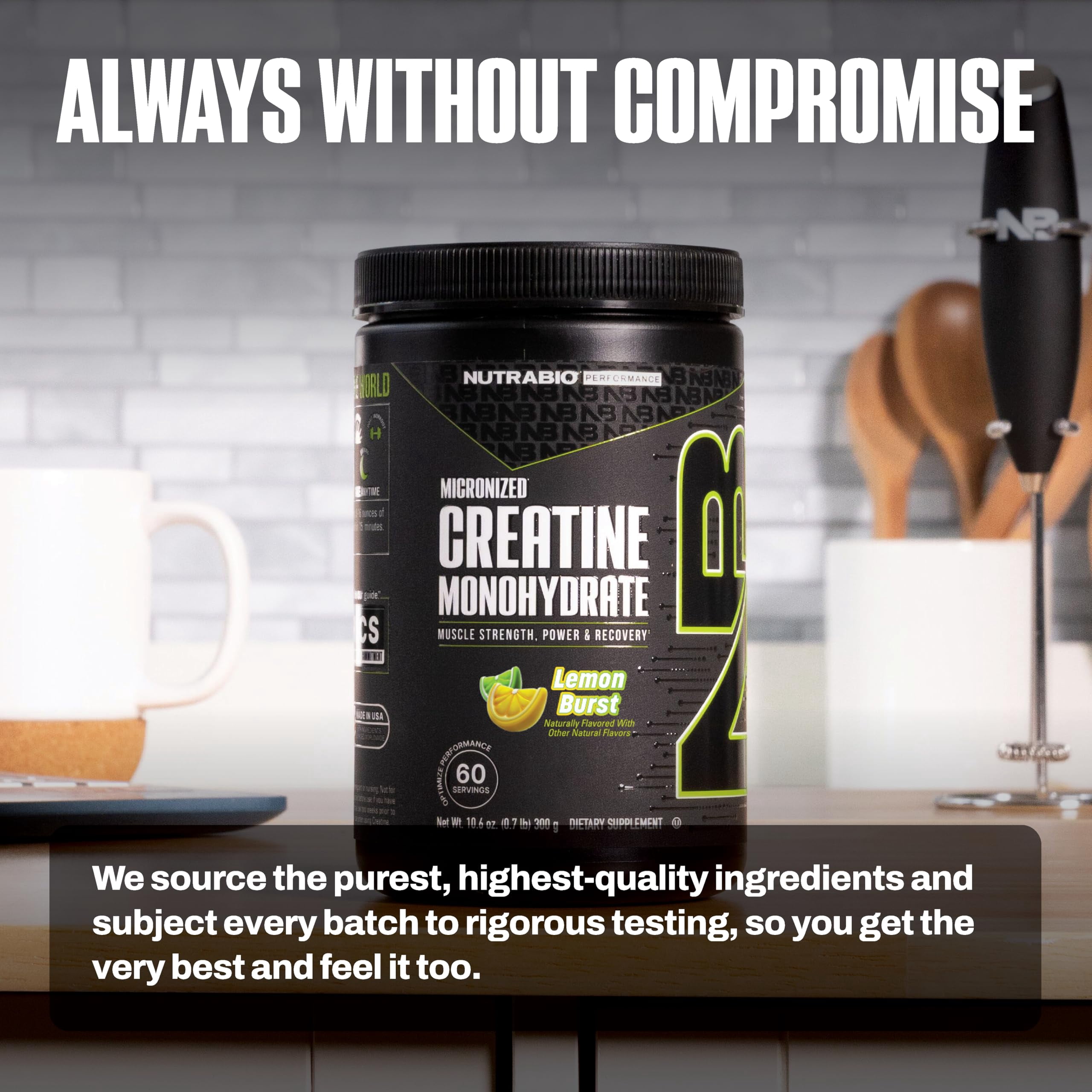 NutraBio Pure Creatine Monohydrate Powder Supplement, Lemon Burst, (300 g) - Supports Bulk Muscle Energy, Recovery, and Strength - HPLC Tested Pure Grade Creatine Powder Supplement for Men and Women