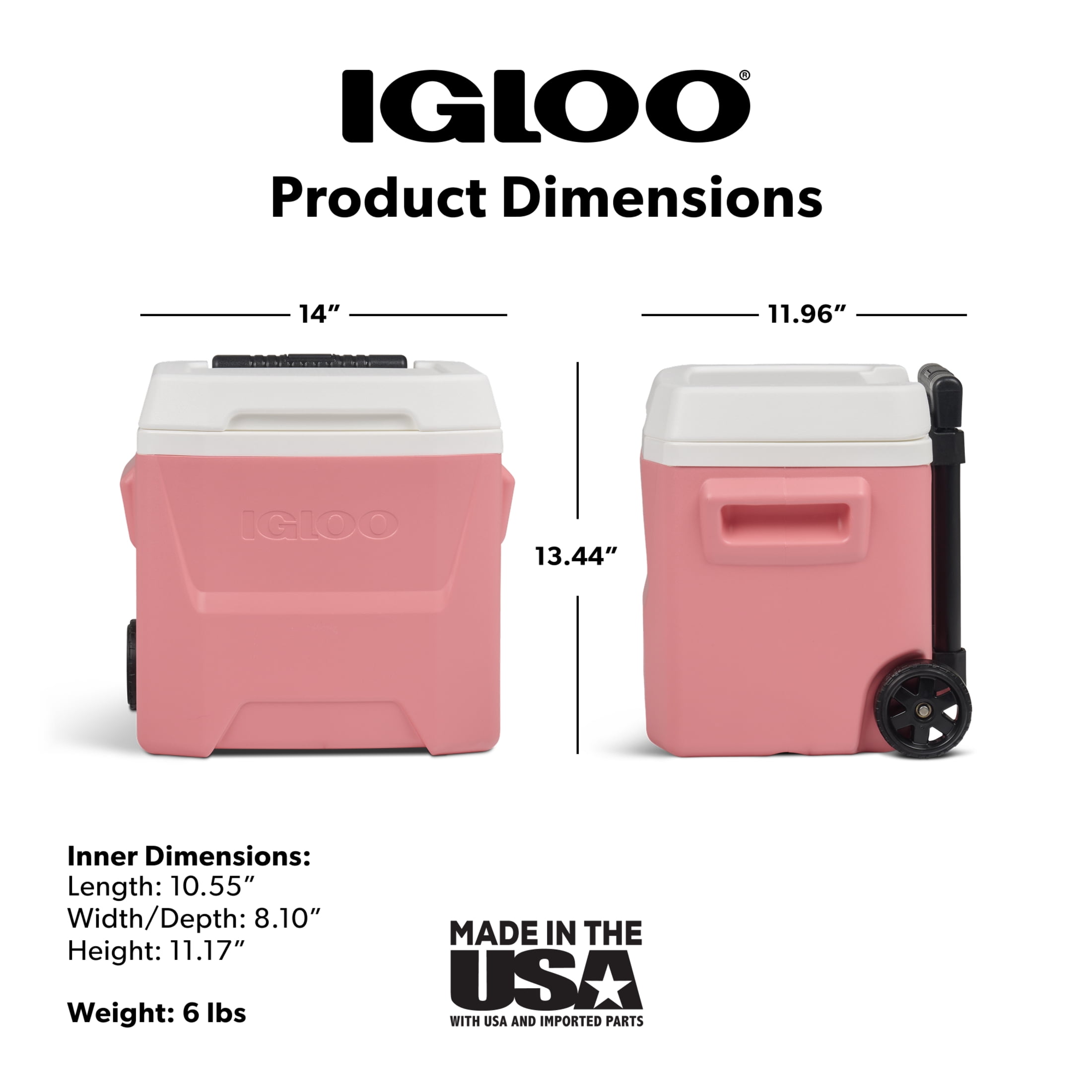 Igloo 16 QT Laguna Hard Side Ice Chest Cooler with Wheels, Coral Pink