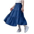 thumbnail image 2 of Miluxas Girl's Summer Long Flowy Skirt - Boho High Waist A-Line Maxi Skirt Dark Blue 11-12 Years, 2 of 7