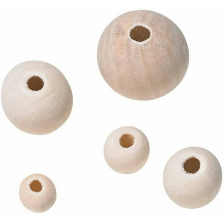 - School Smart Wood Assorted Round Carved Bead, Natural, Pack of 100