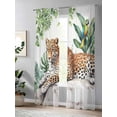 thumbnail image 4 of Sheer Curtains 96 Inches Long 2 Panels Set for Living Room, Tropical Leopard Parrot Semi Sheer Curtains for Windows, Watercolor Summer Palm Leaf Voile Window Treatments Rod Pocket Curtain, 4 of 7