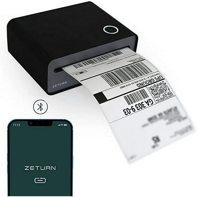 ZETURN Wireless Return Label Printer - Tiny Printer, Huge Returns - Small Compact Thermal Black Printer, Sticker Maker for Shipping Packages