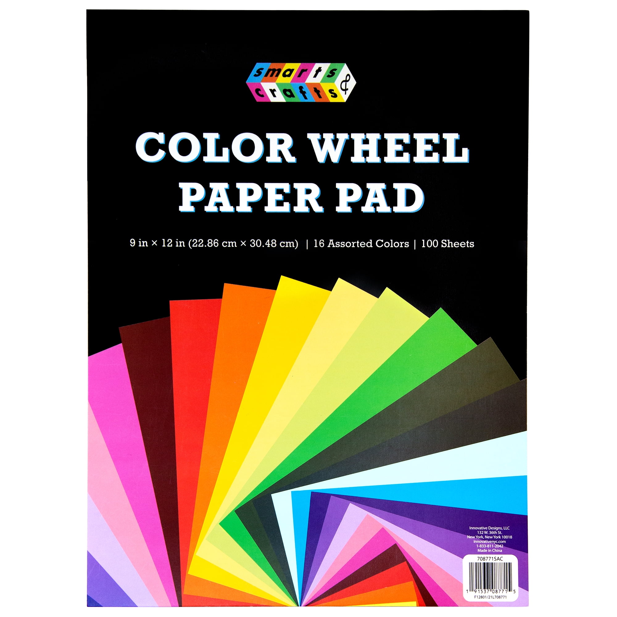 Smarts & Crafts Rainbow Color-Wheel Craft Paper Pad, 16 Different Colors, 100 Sheets
