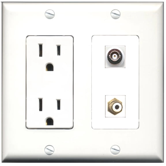 Ultra Spec Cables 15 Amp Power Outlet 1 Port RCA 1 Port BNC Wall Plate