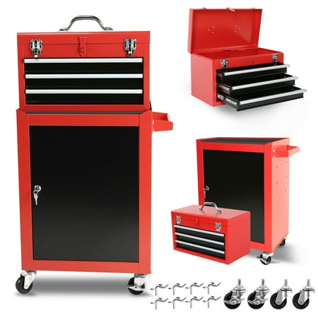 

BangBird 3-Drawer Rolling Tool Chest with Wheels Tool Chest with Large Storage Cabinet and Adjustable Shelf Removable Portable Top Box with Locking System Tool Chest for Garage Warehouse